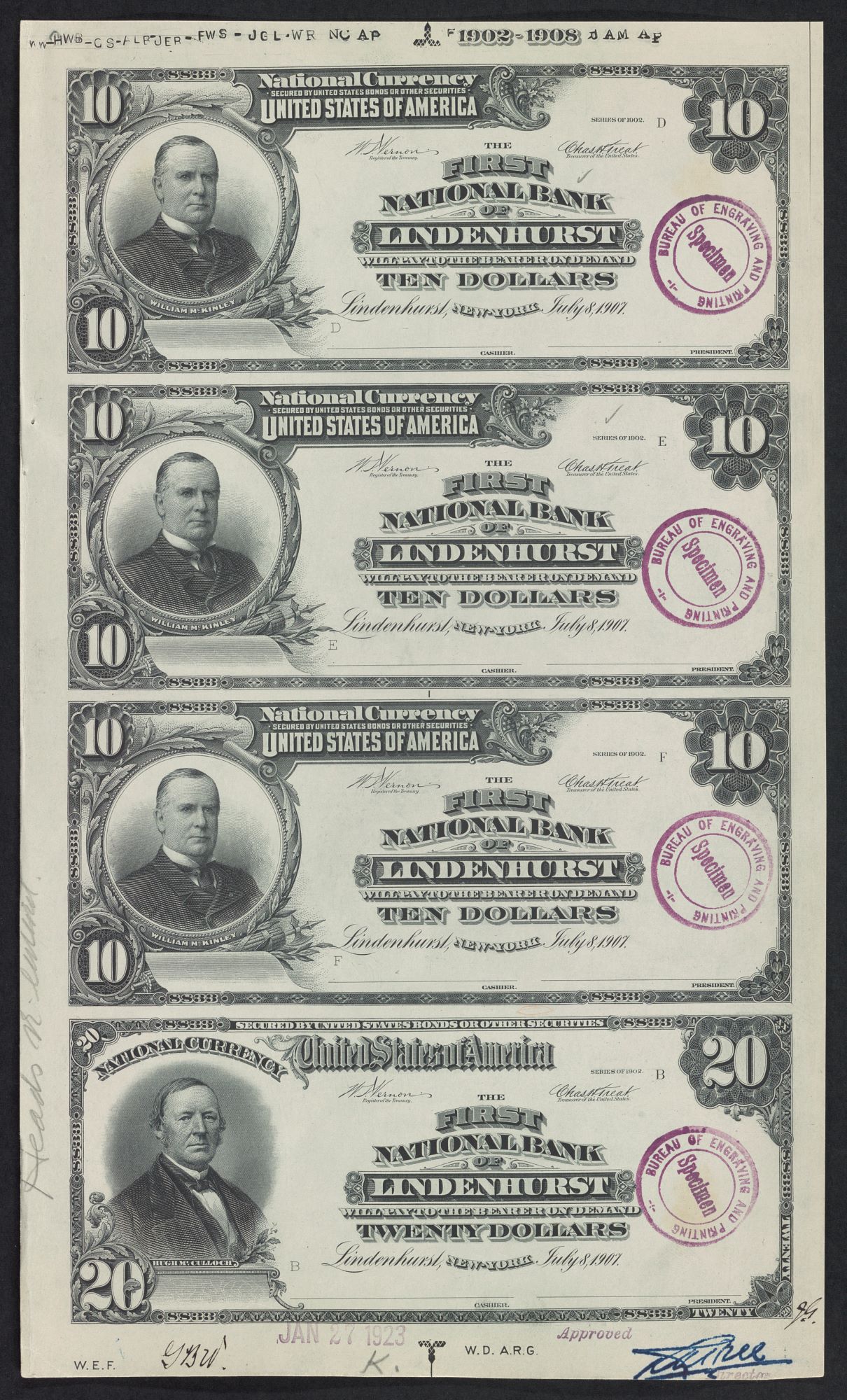 $10 banknotes issued by 1st National Bank of Lindenhurst