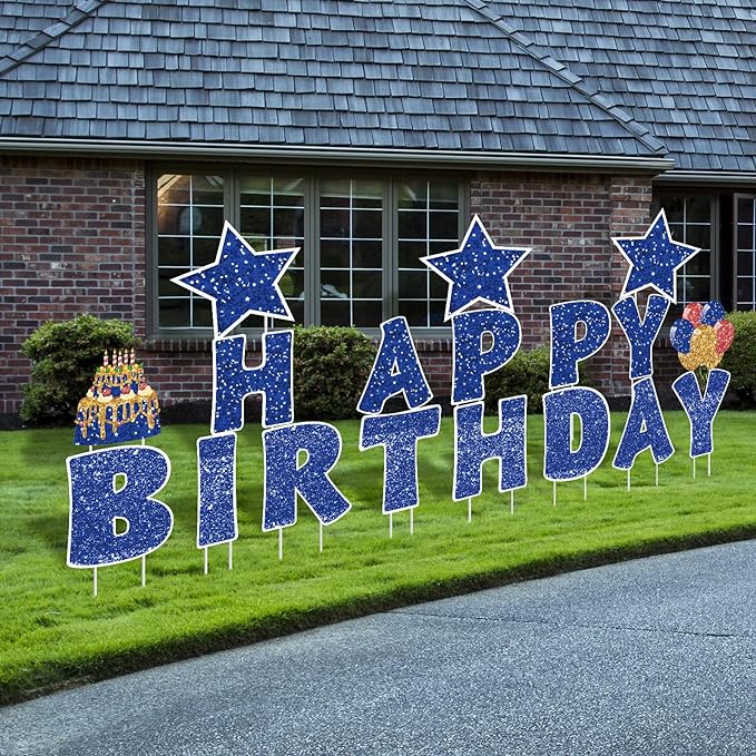 Happy Birthday Blue Lawn Sign