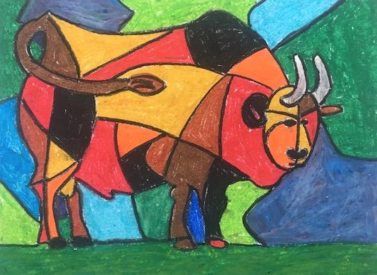 Picasso inspired bull drawing 